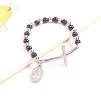 Thumbnail for Stainless Steel Beaded Cross Bracelet with a Virgin Mary Tag