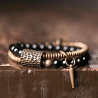 Thumbnail for Ethnic Tibetan Rainbow Eye  Obsidian, Hammered Copper & Vajra Accent RELEASE Bracelet