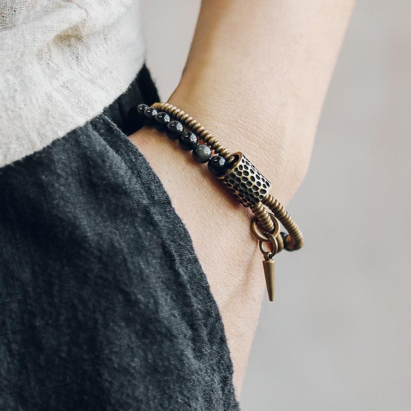 Ethnic Tibetan Rainbow Eye  Obsidian, Hammered Copper & Vajra Accent RELEASE Bracelet