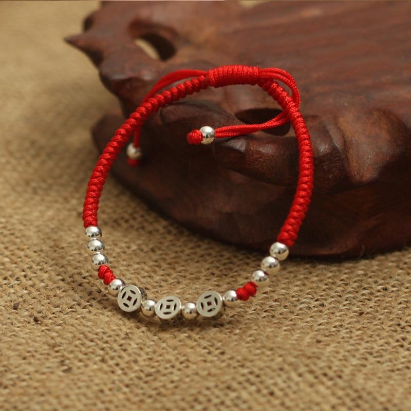 Sterling Silver Ancient Coins Attract ABUNDANCE Lucky Red Rope Bracelet