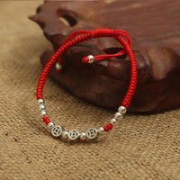 Thumbnail for Sterling Silver Ancient Coins Attract ABUNDANCE Lucky Red Rope Bracelet