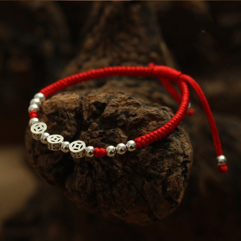 Sterling Silver Ancient Coins Attract ABUNDANCE Lucky Red Rope Bracelet