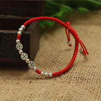 Thumbnail for Sterling Silver Ancient Coins Attract ABUNDANCE Lucky Red Rope Bracelet