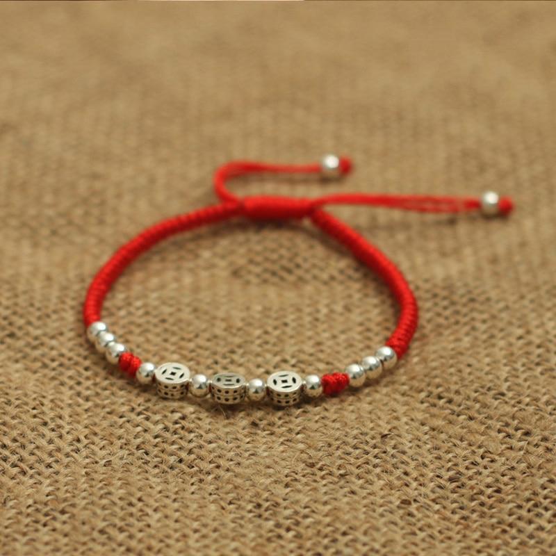 Sterling Silver Ancient Coins Attract ABUNDANCE Lucky Red Rope Bracelet