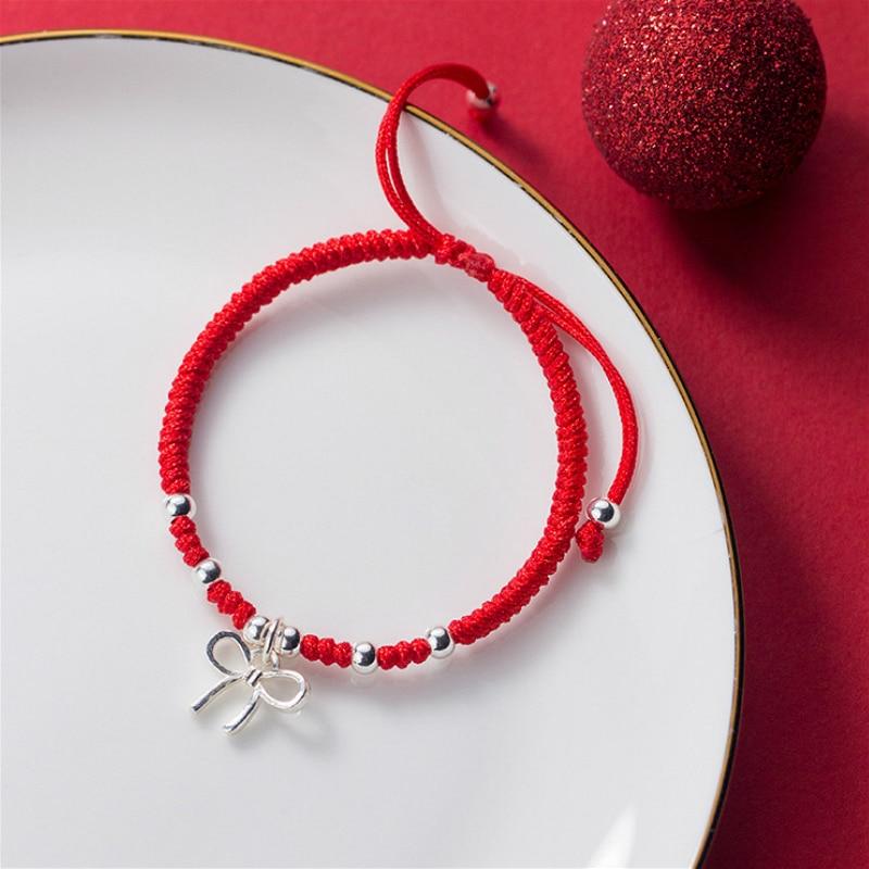 925 Sterling Silver CUTE  BOW  knot  Lucky Red Bracelet