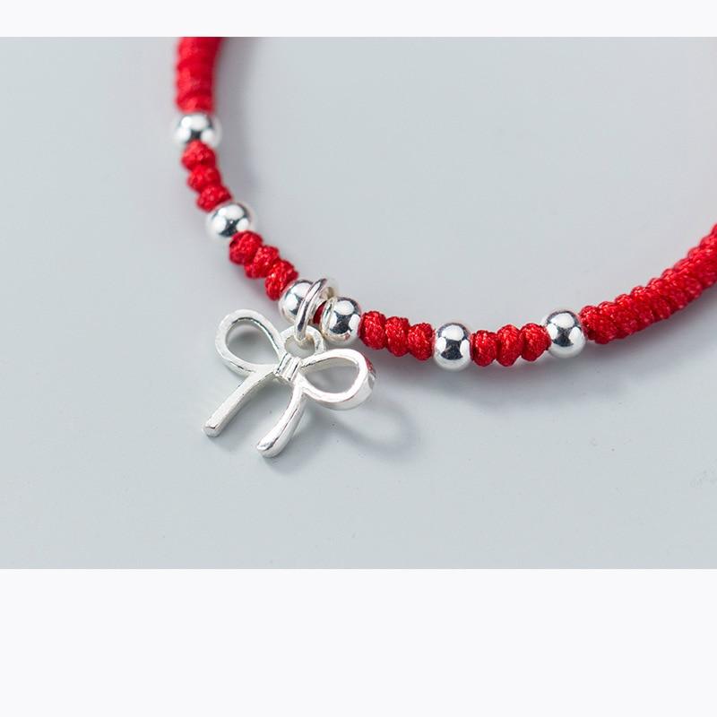 925 Sterling Silver CUTE  BOW  knot  Lucky Red Bracelet