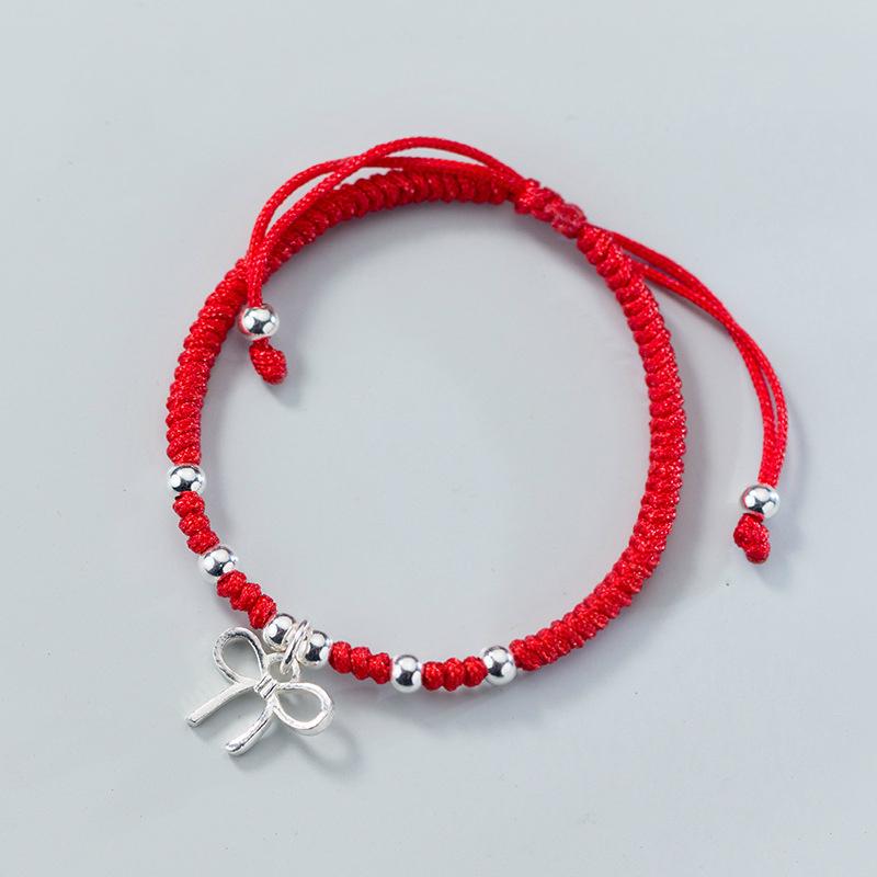 925 Sterling Silver CUTE  BOW  knot  Lucky Red Bracelet