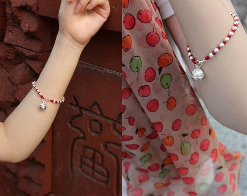 925 Sterling Silver TRANQUILITY Bell Lucky Red Rope Bracelet