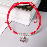 Thumbnail for Sterling Silver  JOYFUL & LOYAL  ELEPHANT &  Red Rope  Bracelet