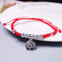 Thumbnail for Sterling Silver  JOYFUL & LOYAL  ELEPHANT &  Red Rope  Bracelet