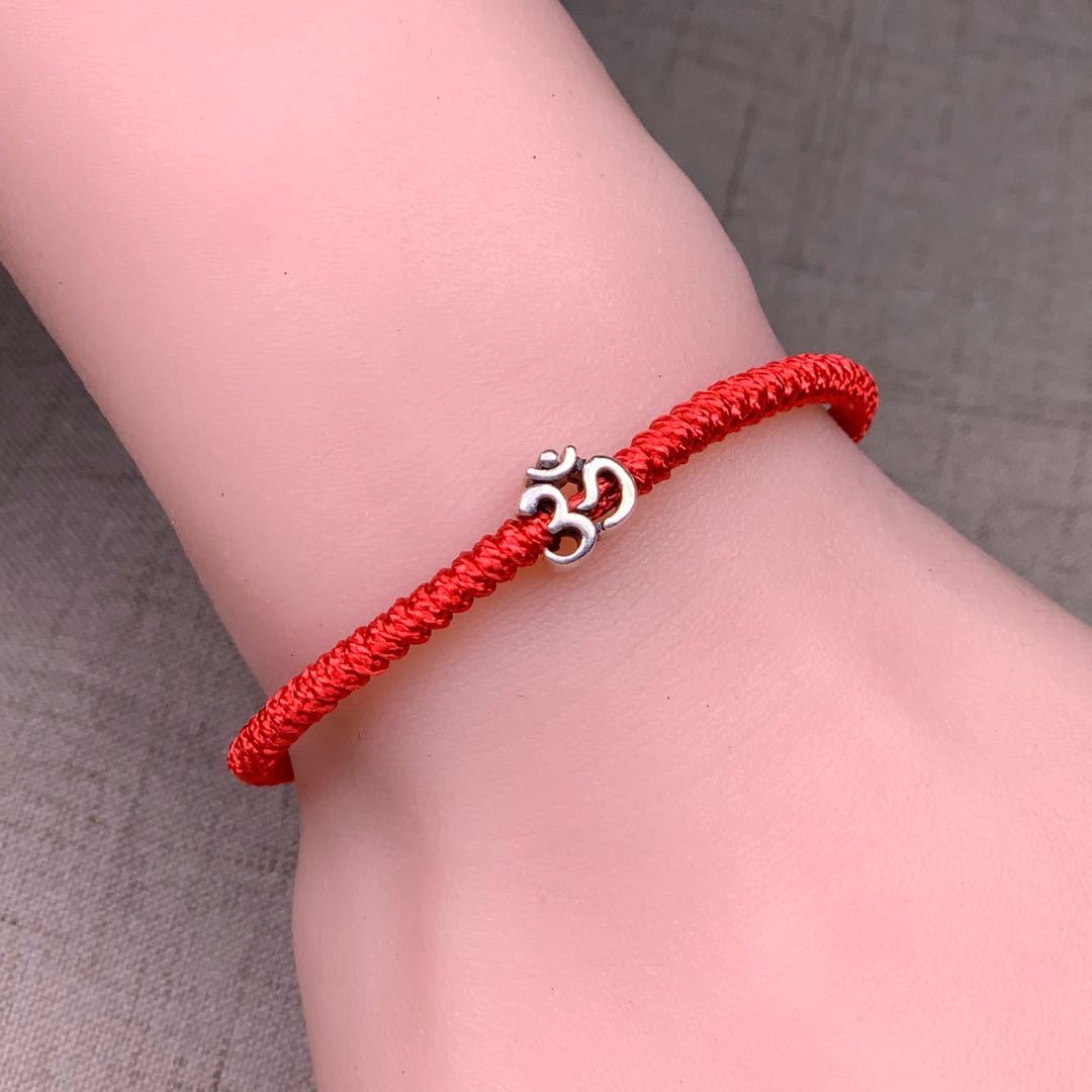 Sterling Silver OM Symbol- SONG of the UNIVERSE Red Rope Bracelet