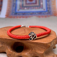 Thumbnail for Sterling Silver OM Symbol- SONG of the UNIVERSE Red Rope Bracelet