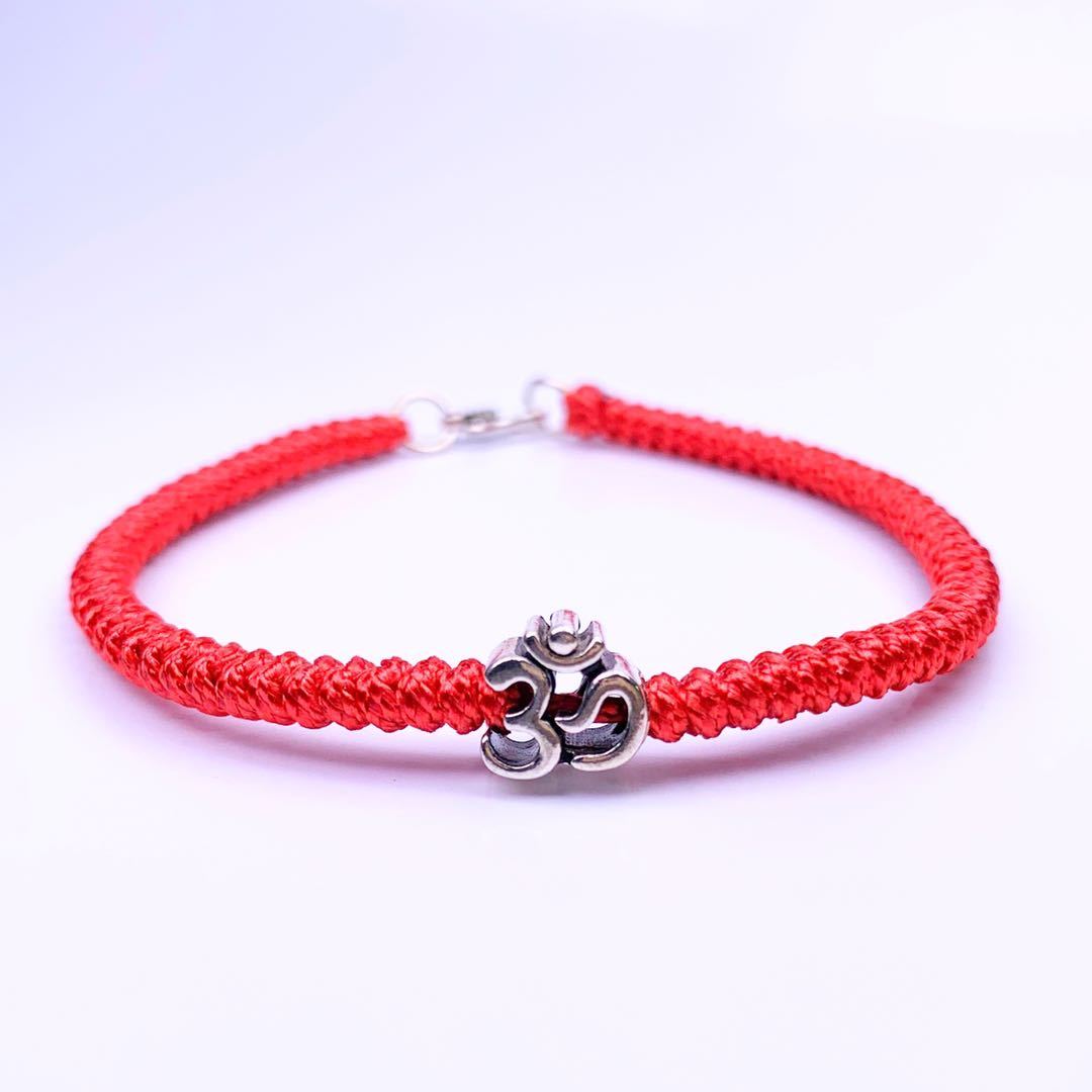 Sterling Silver OM Symbol- SONG of the UNIVERSE Red Rope Bracelet