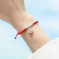 Thumbnail for 🙂Sterling Silver Smiling Face Red Rope HAPPINESS EMOJI Bracelet🙂