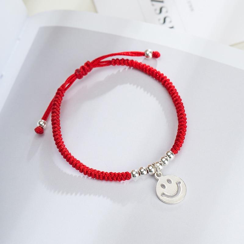 🙂Sterling Silver Smiling Face Red Rope HAPPINESS EMOJI Bracelet🙂