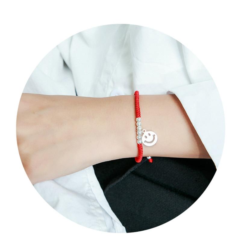 🙂Sterling Silver Smiling Face Red Rope HAPPINESS EMOJI Bracelet🙂