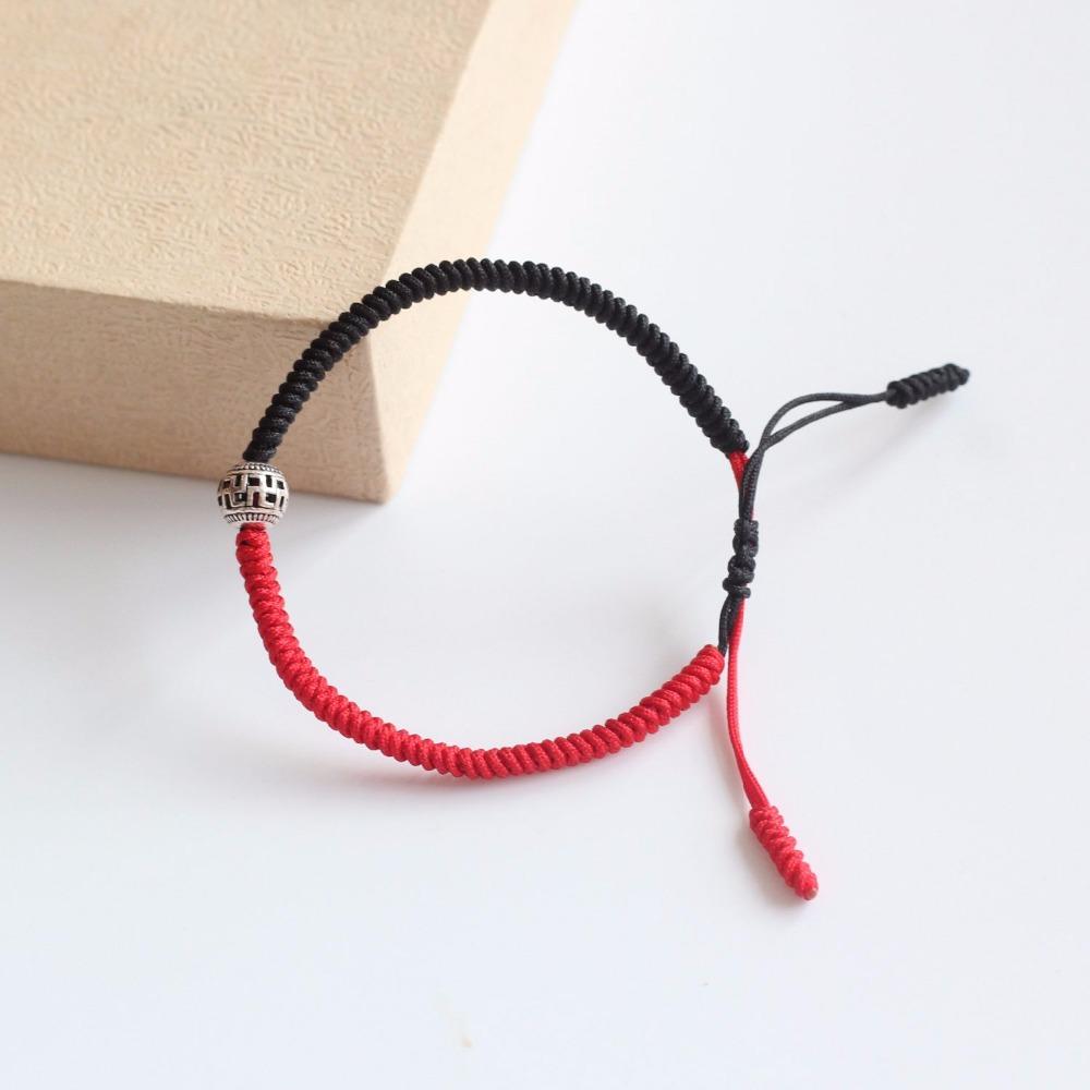 Red & Black Tibetan Silver Harmony Ball Lucky Knots Bracelet