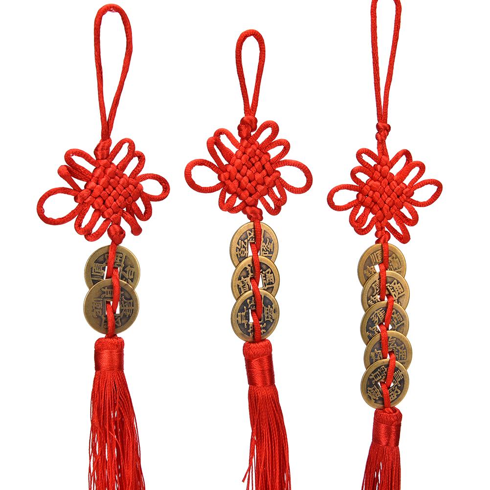 Red Chinese Knot Feng Shui Wealth Success Coins Decor