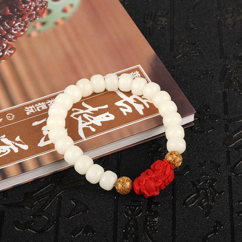 Cinnabar Pixiu &  White Bodhi Seed Bead PROSPERITY Bracelet