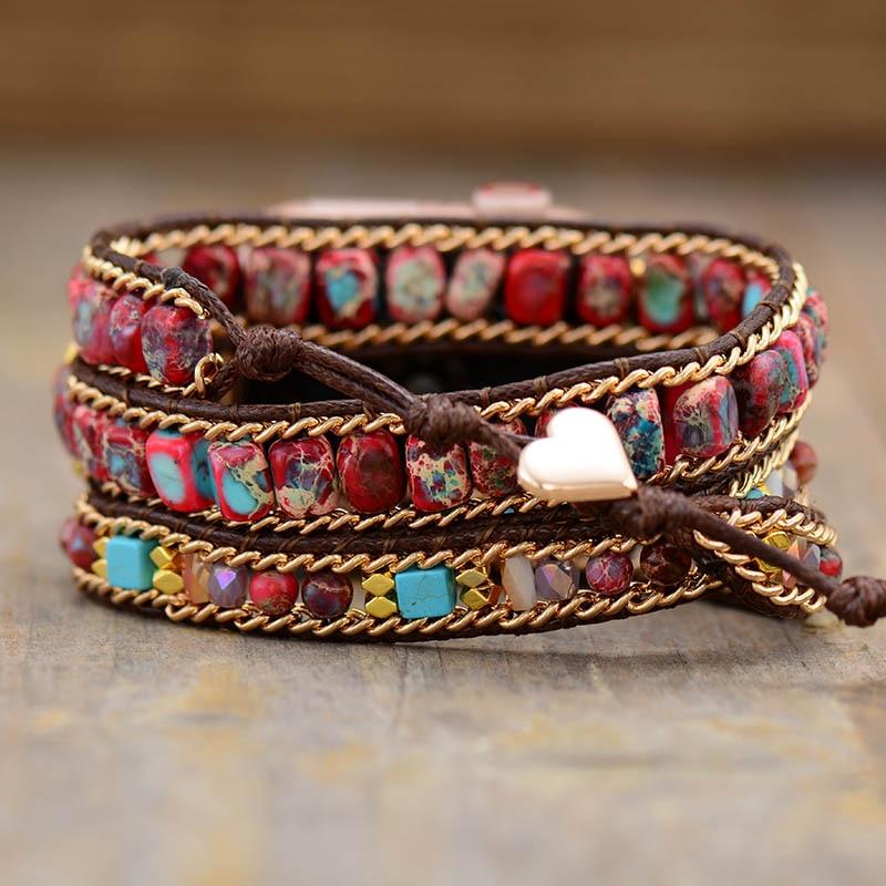 Natural Red Emperor Stone & Turquoise 3 Layer Apple Watch Band