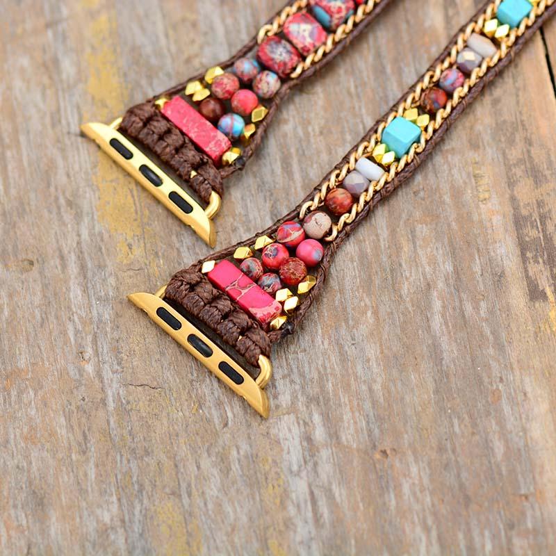 Natural Red Emperor Stone & Turquoise 3 Layer Apple Watch Band