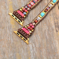 Thumbnail for Natural Red Emperor Stone & Turquoise 3 Layer Apple Watch Band