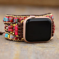 Thumbnail for Natural Red Emperor Stone & Turquoise 3 Layer Apple Watch Band