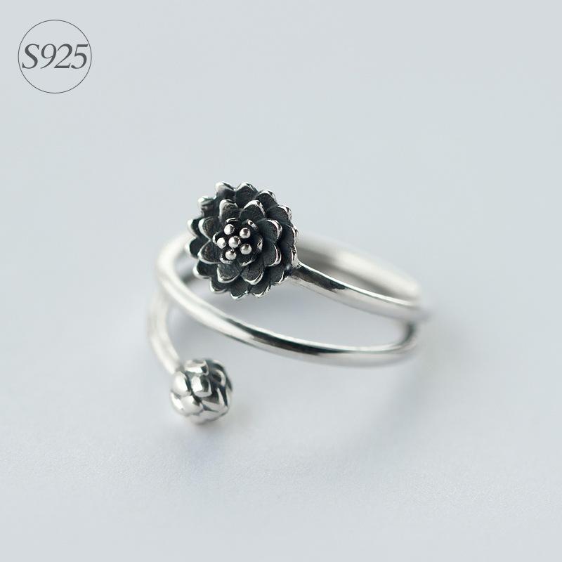 925 Sterling Silver Multi Layter  Lotus Flower Ring
