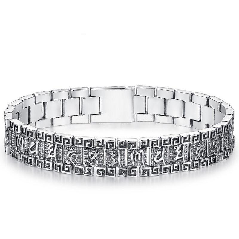 Ethnic Thai Silver Watch Band Six Syllable Mantra Bracelet