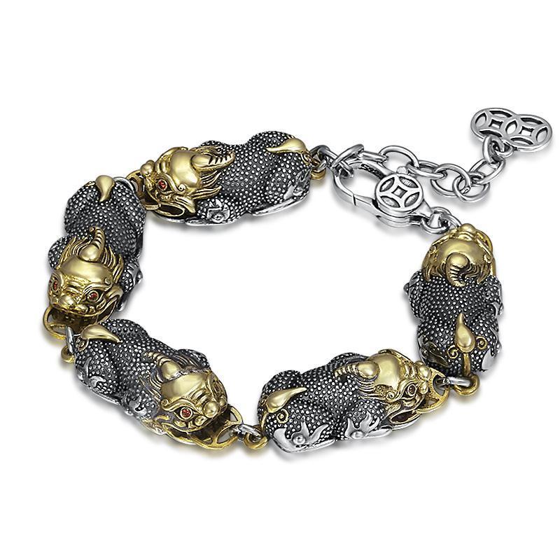 Ethnic Thai Silver Retro Money Pixiu Bracelet