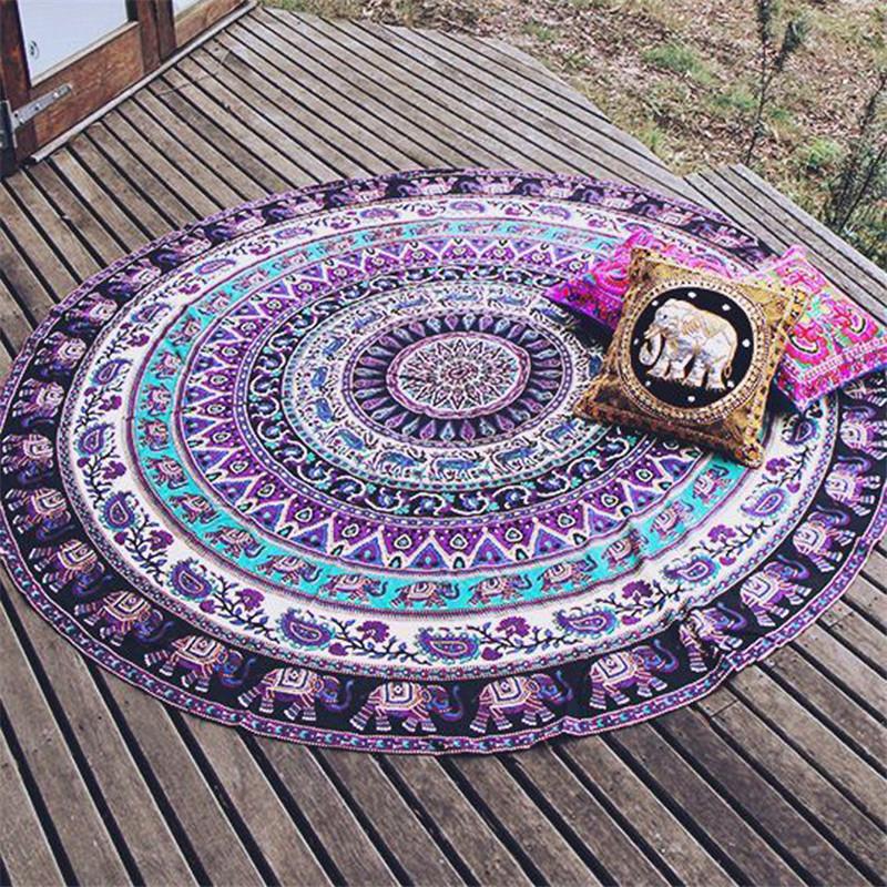 Round Elephant Mandala Style Tapestry