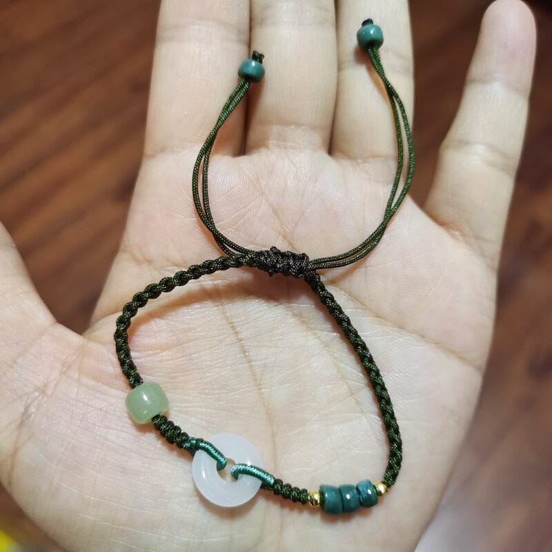 Lucky Jade with Woven 'No Adversity' Rope Bracelet