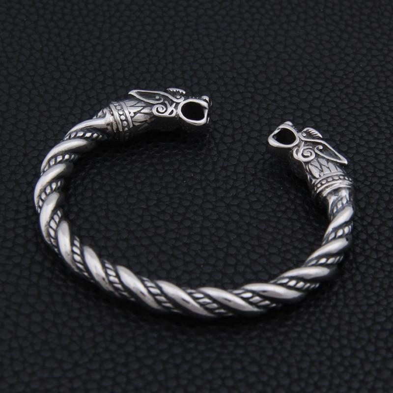 Stainless Steel Double Dragon Head Men's Torc Bracelet