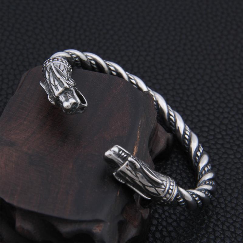 Stainless Steel Double Dragon Head Men's Torc Bracelet