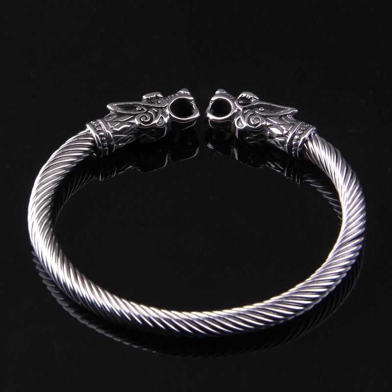 Stainless Steel Double Dragon Head Men's Torc Bracelet