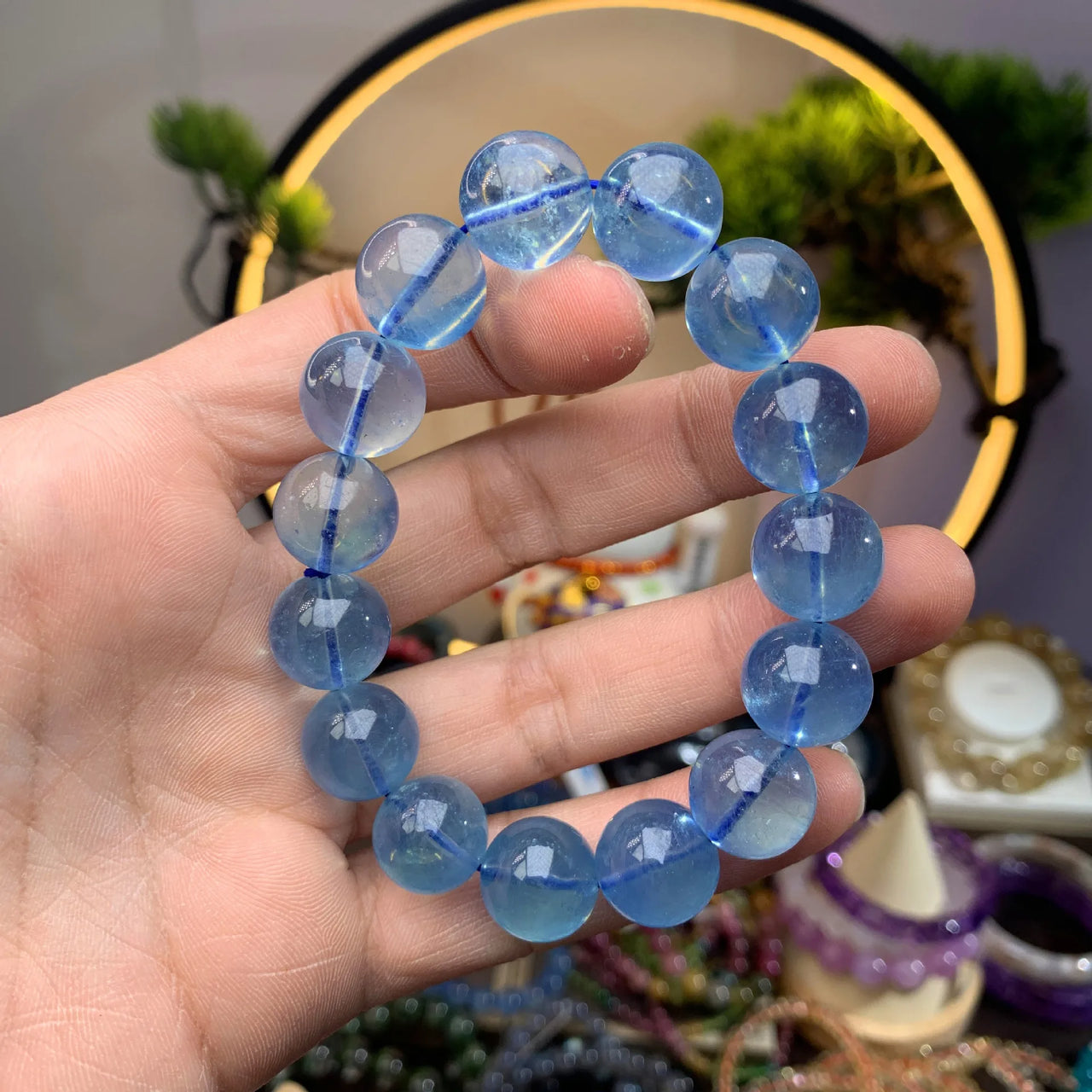 Natural Blue Ice Aquamarine Clear Round Beads Bracelet Women Men Blue Aquamarine 7mm 8mm 9mm 10mm 11mm Jewelry AAAAAA Your Soul Place