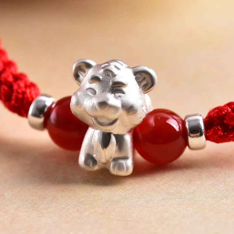 2022-The Year of the TIGER  ! Pure 999 Silver Chinese Zodiac Animal Red Rope bracelets