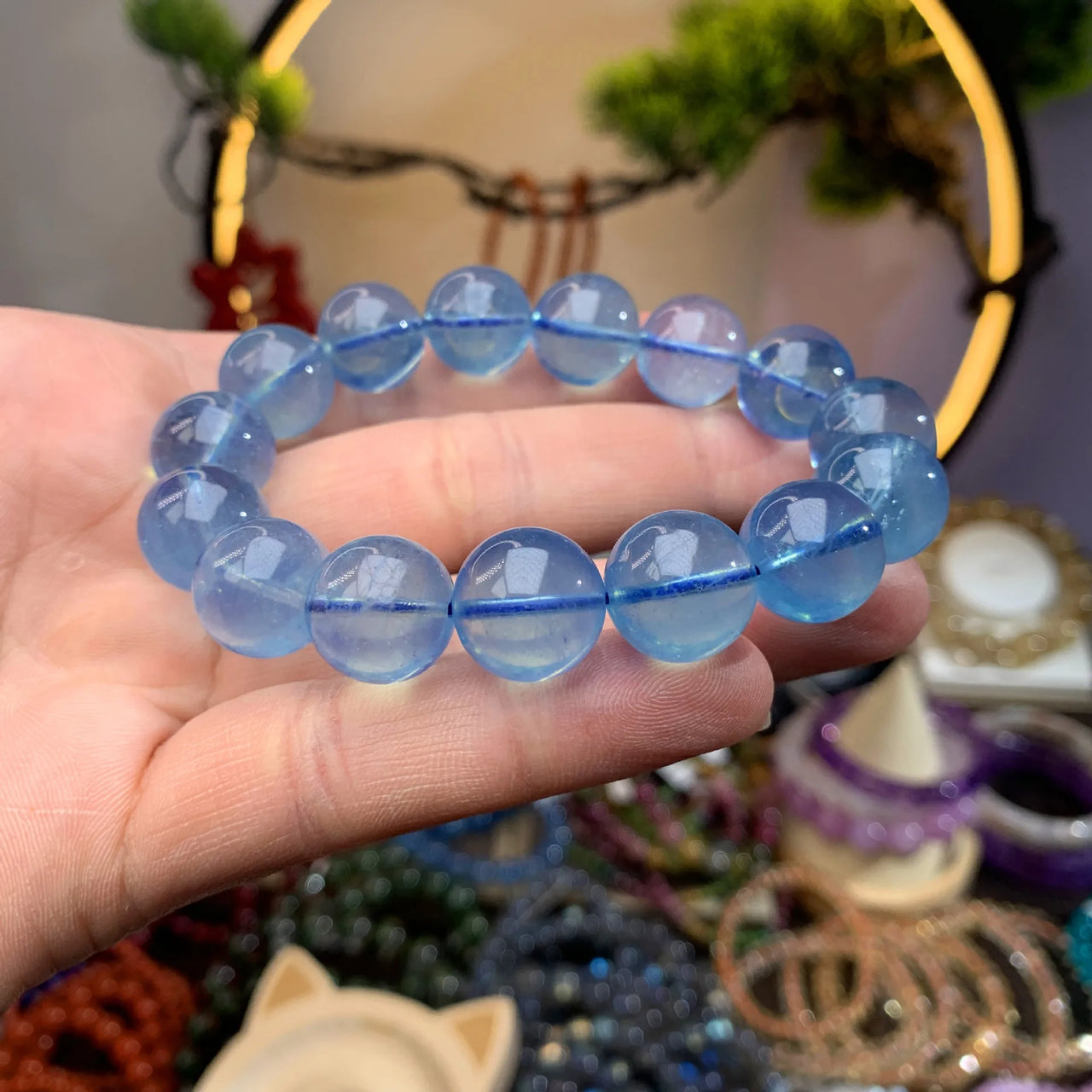 Natural Blue Ice Aquamarine Clear Round Beads Bracelet Women Men Blue Aquamarine 7mm 8mm 9mm 10mm 11mm Jewelry AAAAAA Your Soul Place