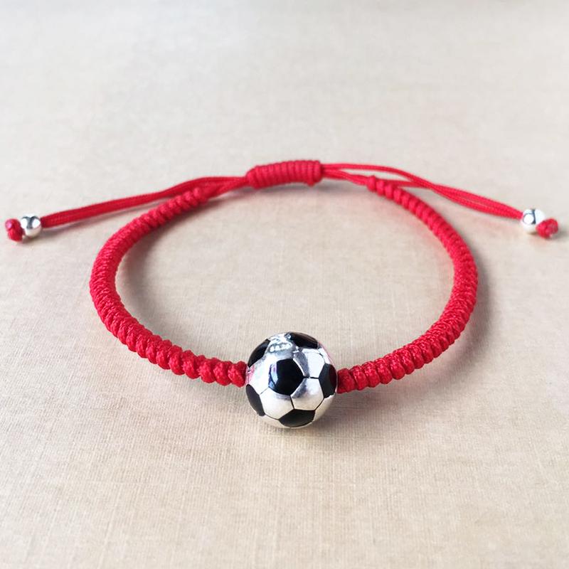 925 Sterling Silver Lucky  FOOTBALL  Red Rope Bracelet