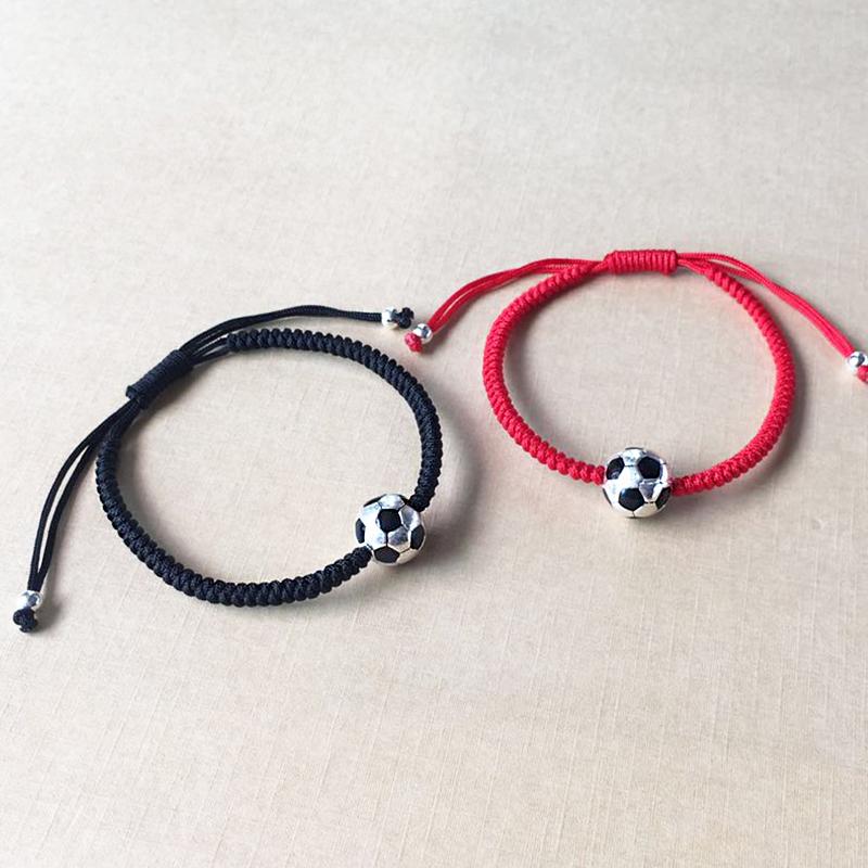 925 Sterling Silver Lucky  FOOTBALL  Red Rope Bracelet