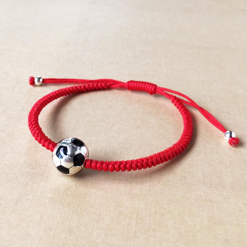 925 Sterling Silver Lucky  FOOTBALL  Red Rope Bracelet