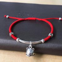 Thumbnail for 925 Sterling Silver & Red Rope LUCKY FORTUNE Cat Bracelet