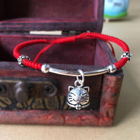 Thumbnail for 925 Sterling Silver & Red Rope LUCKY FORTUNE Cat Bracelet