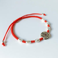 Thumbnail for Sterling Silver Lucky Red Rope DOUBLE HAPPINESS Charm Bracelet