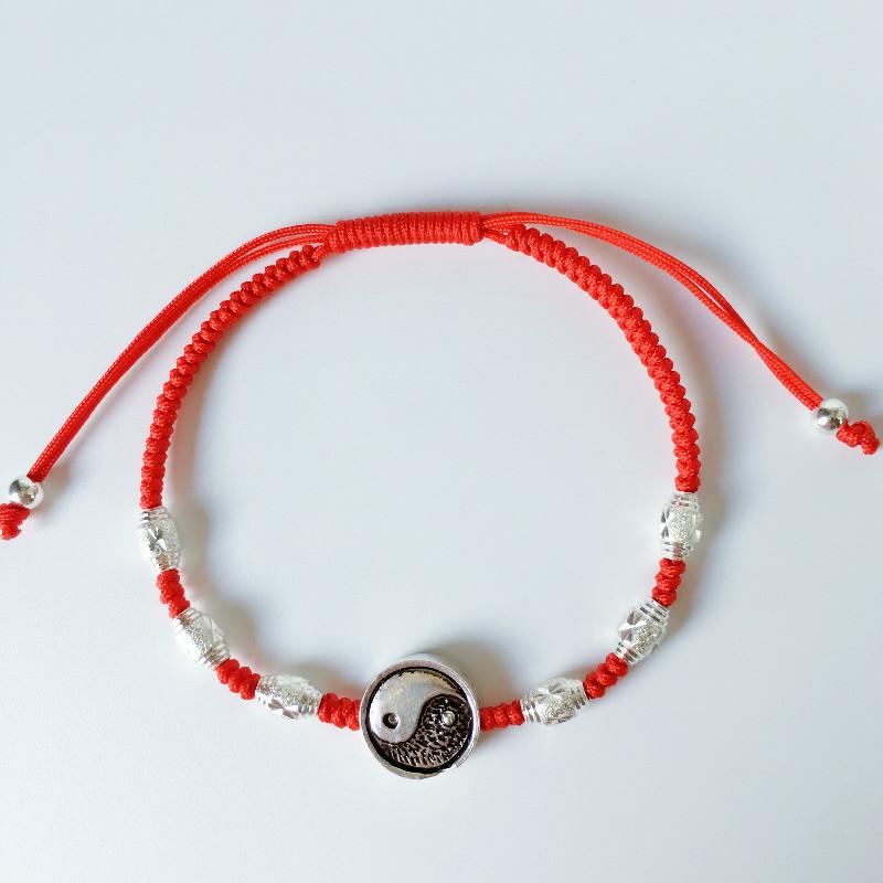 Sterling Silver Lucky Red Rope DOUBLE HAPPINESS Charm Bracelet