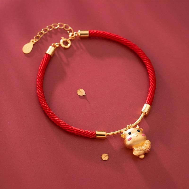 24k Sterling Silver 2021 Ox for Love or Ox for Luck  Red Rope Bracelet