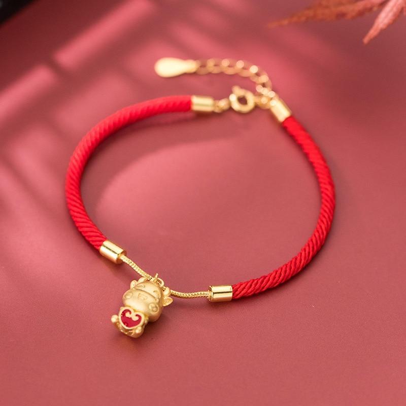 24k Sterling Silver 2021 Ox for Love or Ox for Luck  Red Rope Bracelet