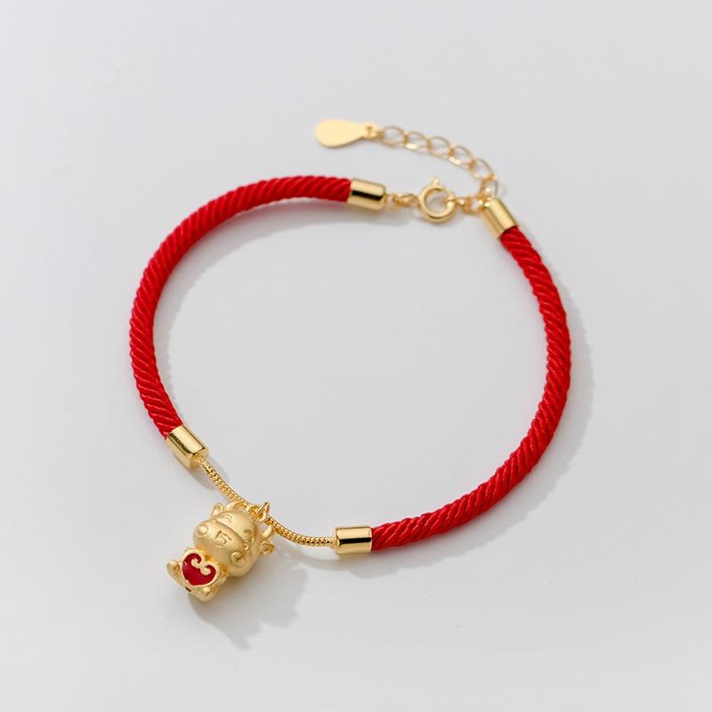 24k Sterling Silver 2021 Ox for Love or Ox for Luck  Red Rope Bracelet