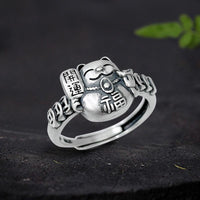 Thumbnail for THAI SILVER Maneki Neko 'Beckoning Cat' & Ancient Coins Ring - 2 Styles
