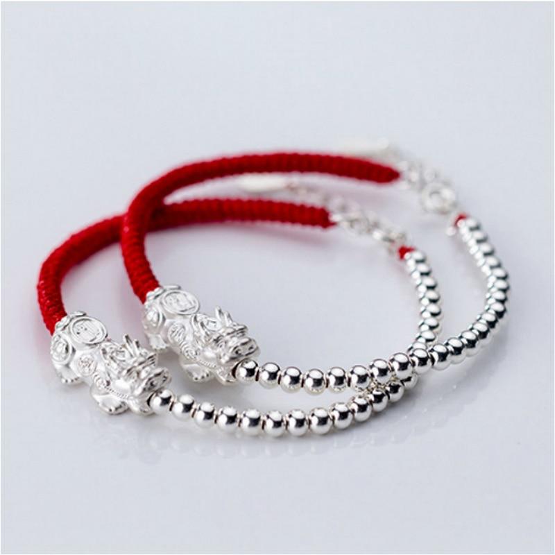 PURE Silver WEALTH ATTRACTING PIXIU & Red Rope Bracelet